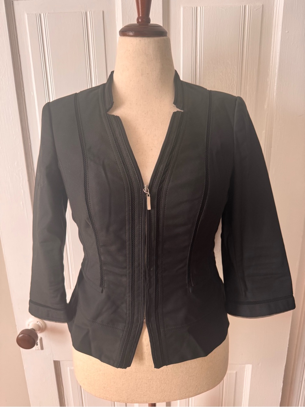 White House Black Market Black Zip-Front Fitted Blazer